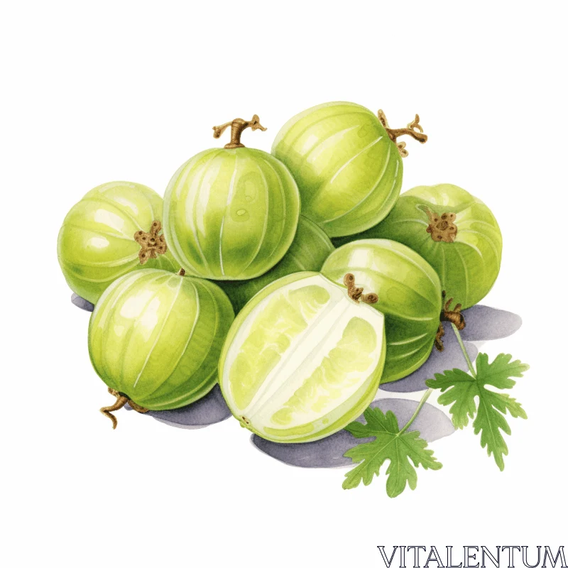 Green Gorgonzola Fruits: A Captivating Mughal Painting-Inspired Illustration AI Image