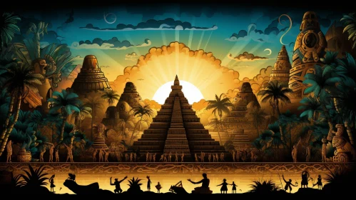 Mayan Cityscape at Sunset - Digital Painting in Jungle Setting