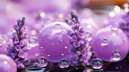 Serene Lavender Flowers with Dew Drops - Close-Up View