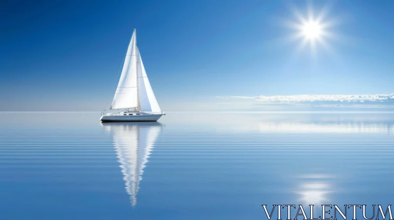 Tranquil Sailboat Scene on Calm Blue Sea AI Image
