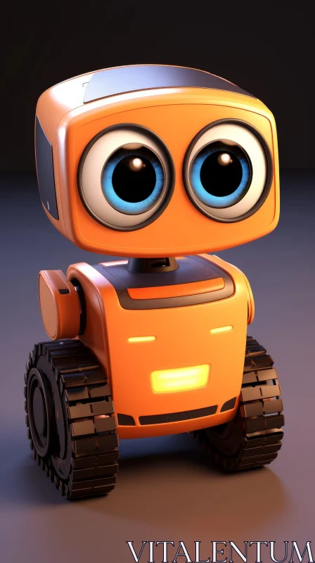 Adorable Orange Robot with Blue Eyes | 3D Rendering AI Image