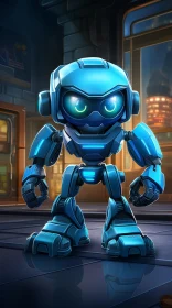 Blue Robot in Futuristic City