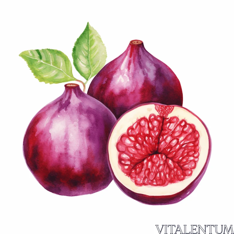 Exquisite Watercolor Painting of Ripe Red Figs on a White Background AI Image