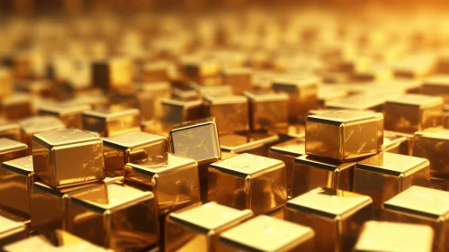 Luxurious Gold Cubes 3D Rendering