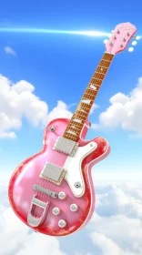 Pink Electric Guitar Floating in Sky | Stock Photo