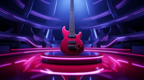 Red Electric Bass Guitar on Stage - 3D Rendering