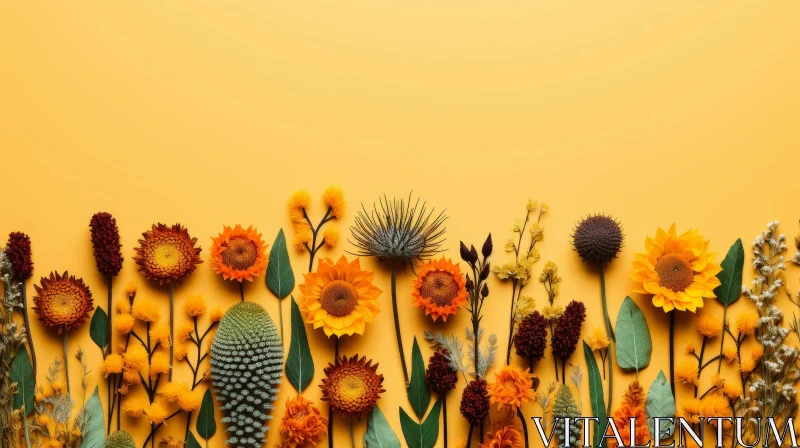 Sunflowers Floral Arrangement on Yellow Background AI Image