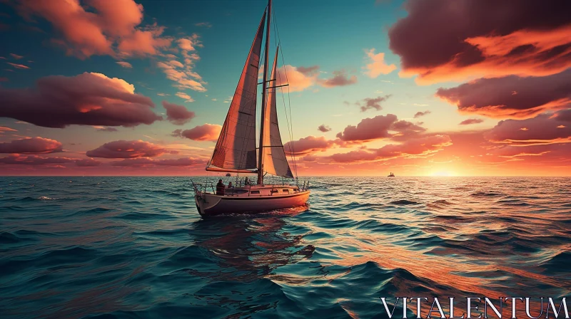 Tranquil Sunset Seascape with Sailboat and Family AI Image