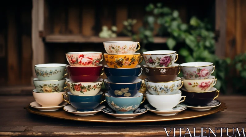 Unique Teacup and Saucer Collection Display AI Image
