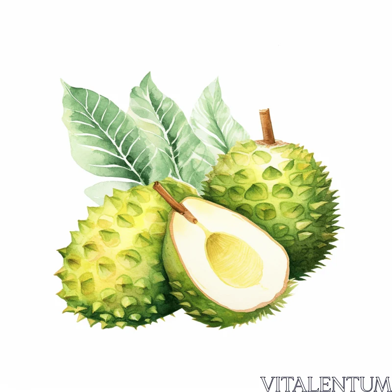 Watercolor Durian Fruit Illustration | Hyper-Realistic Composition AI Image