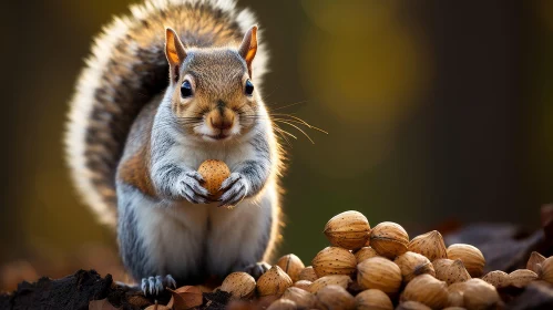 Curious Squirrel with Nut - Wildlife Photography