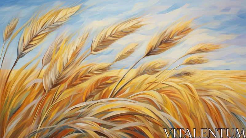 Golden Wheat Field Painting: Realistic Texture and Abundance AI Image