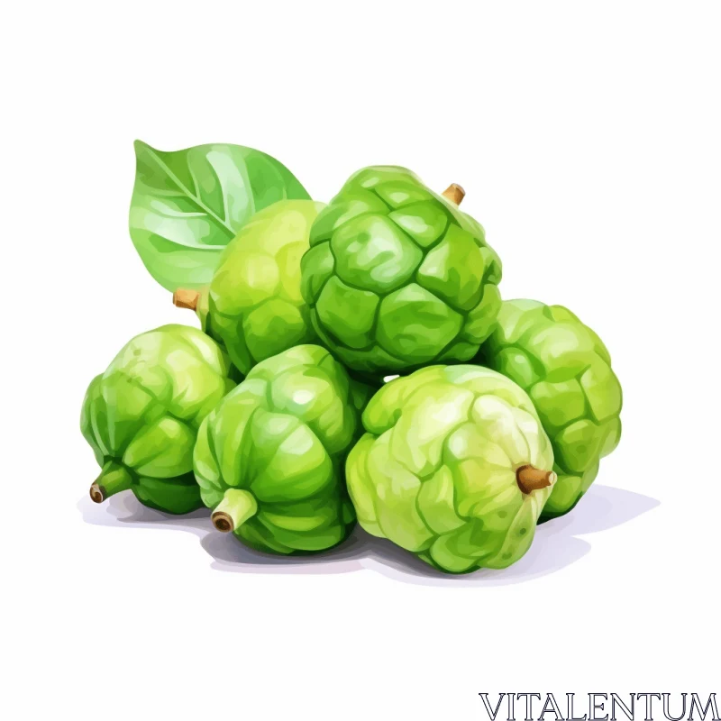 Green Fruit Illustration | Vibrant Realism | Clustered Bunch