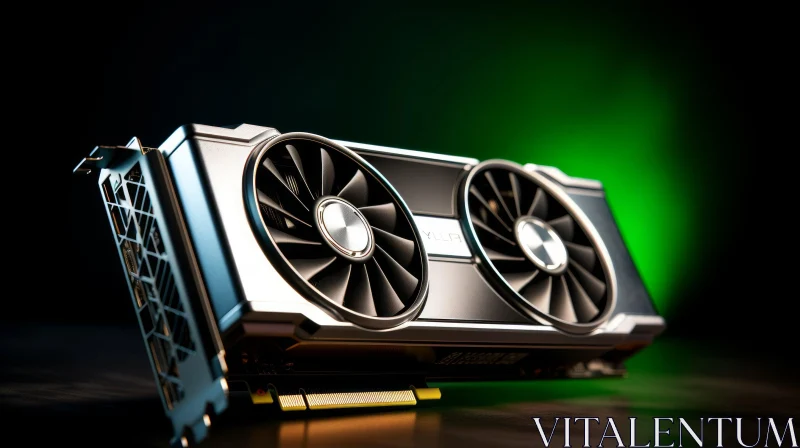 Modern Graphics Card with Black Fans on Dark Surface AI Image