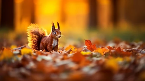 Red Squirrel on Autumn Leaves - Wildlife Photography