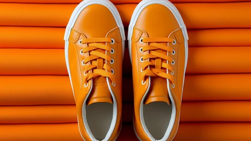 Stylish Orange Leather Sneakers on Towels