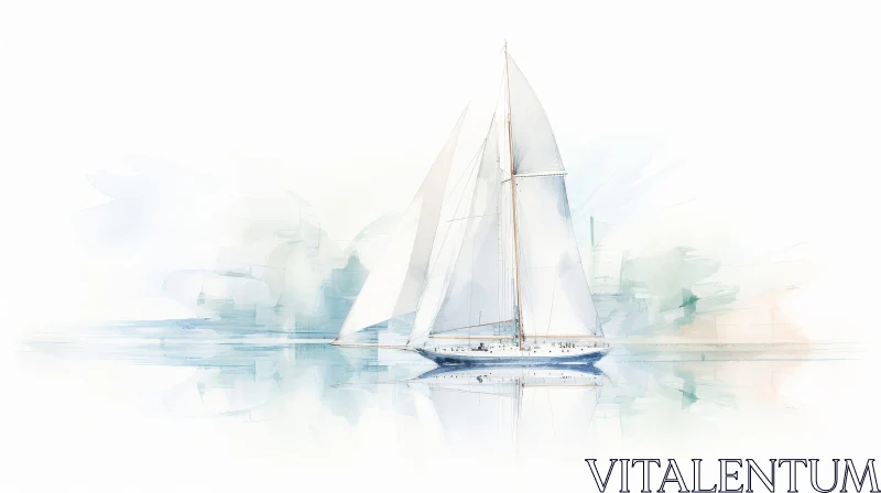 AI ART Tranquil Sailboat Watercolor Painting