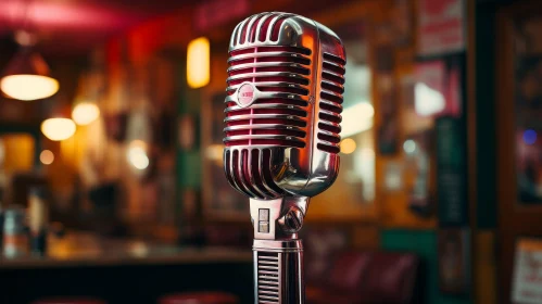Vintage Silver Microphone with Red Grille