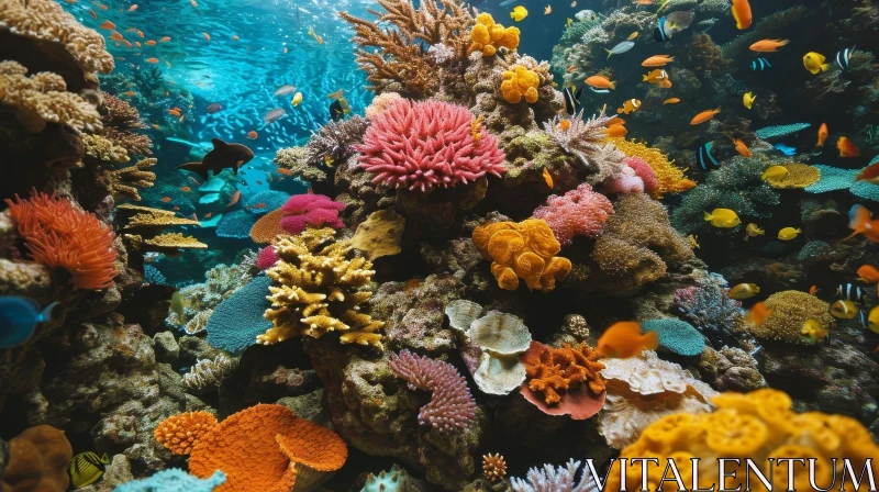 Vivid Coral Reef Under Sunlight AI Image