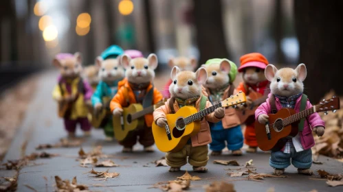 Whimsical Mice Playing Guitars in Human Clothes