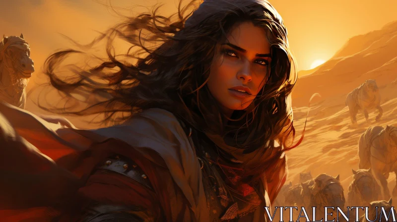 Young Woman Portrait in Desert at Sunset