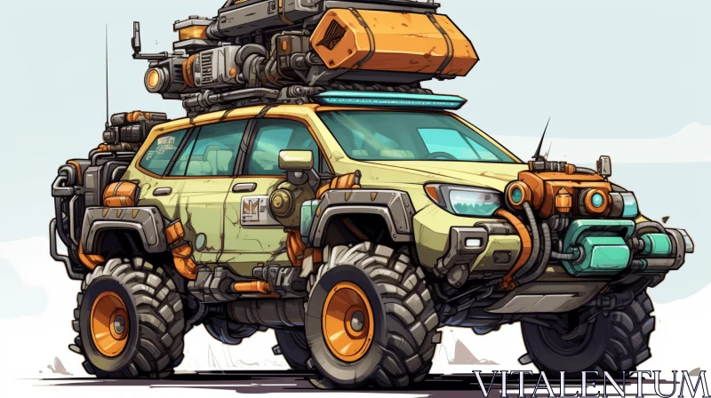 AI ART Abandoned Offroad Vehicle in a Post-Apocalyptic Setting