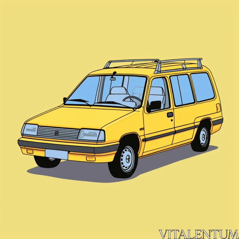 Captivating Old Yellow Van with Roof Rack - Iconic Pop Culture Caricatures AI Image
