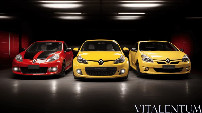 Captivating Red and Yellow Cars in a Dark Room AI Image