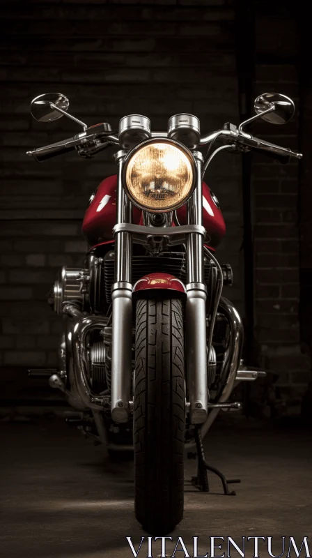 Captivating Red Motorcycle in a Dark Room | Polished Craftsmanship AI Image