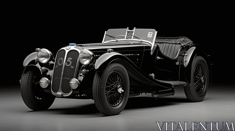 Captivating Black and White Antique Sports Car Photograph AI Image