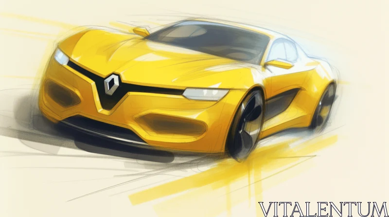 Captivating Drawing of a Yellow Sports Car | Brushwork Exploration AI Image