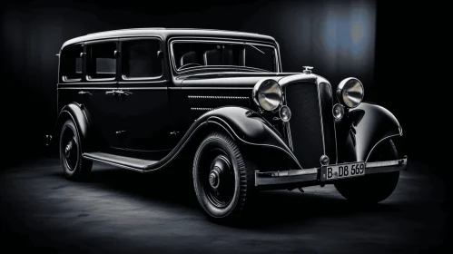 Elegant Vintage Black Car in a Dimly Lit Room