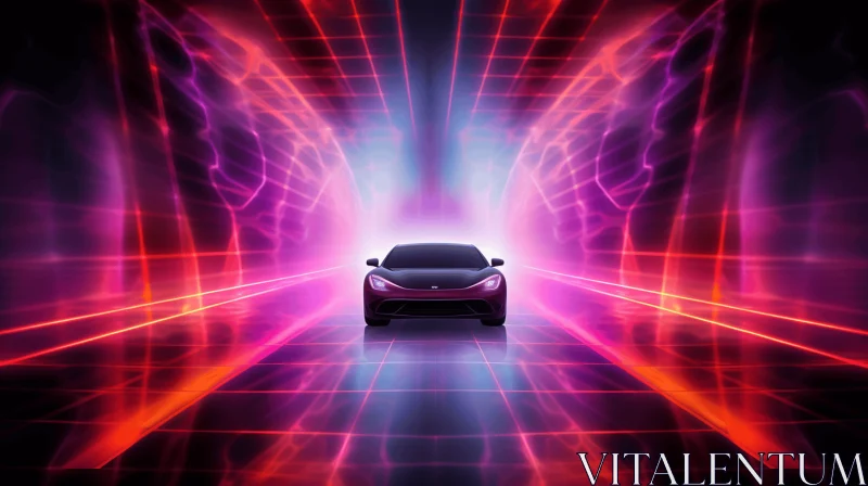 Transport Art: Captivating Car in Neon Tunnel AI Image