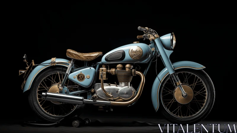 Vintage Motorcycle in Dark Room | Blue and Brown Color Scheme AI Image