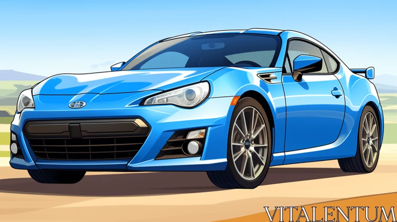AI ART Captivating Blue Sports Car Illustration on a Road | Precisionist Desertwave Art