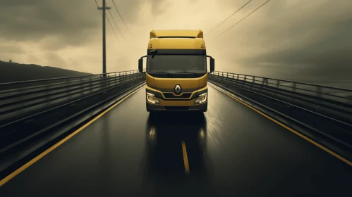 Yellow Truck on Bridge - Realistic Rendering | Dark Gray & Light Amber