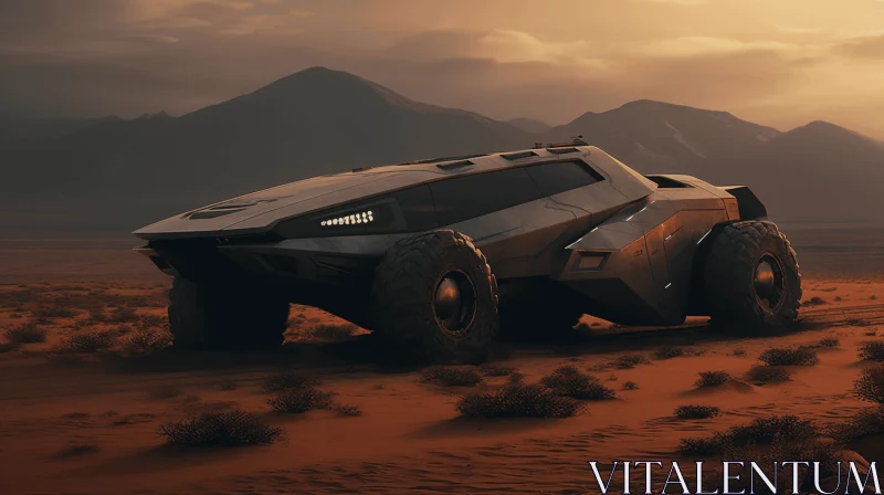 Futuristic Desert Vehicle: Contrasting Lights and Sleek Metallic Finish AI Image