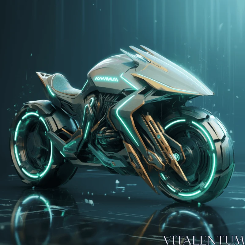 Futuristic Motorcycle with Neon Lights - Dark Gold and Light Cyan AI Image