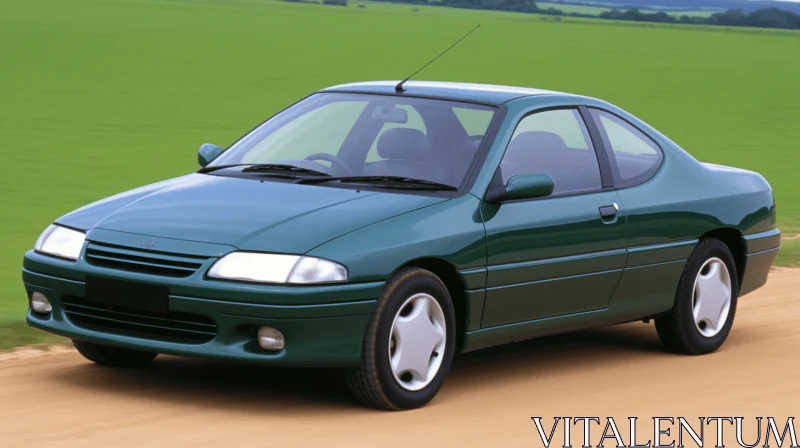 Green Car on Road | 1990s Style | Metallic Finishes | New Fauves AI Image