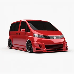 Red Minivan in Anime-Inspired Style: Traincore Aesthetic