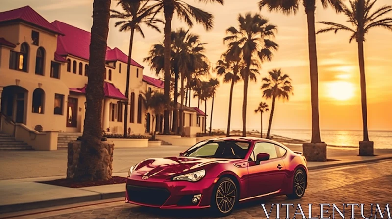 Red Sports Car at Sunset by Palm Trees | Schlieren Photography AI Image