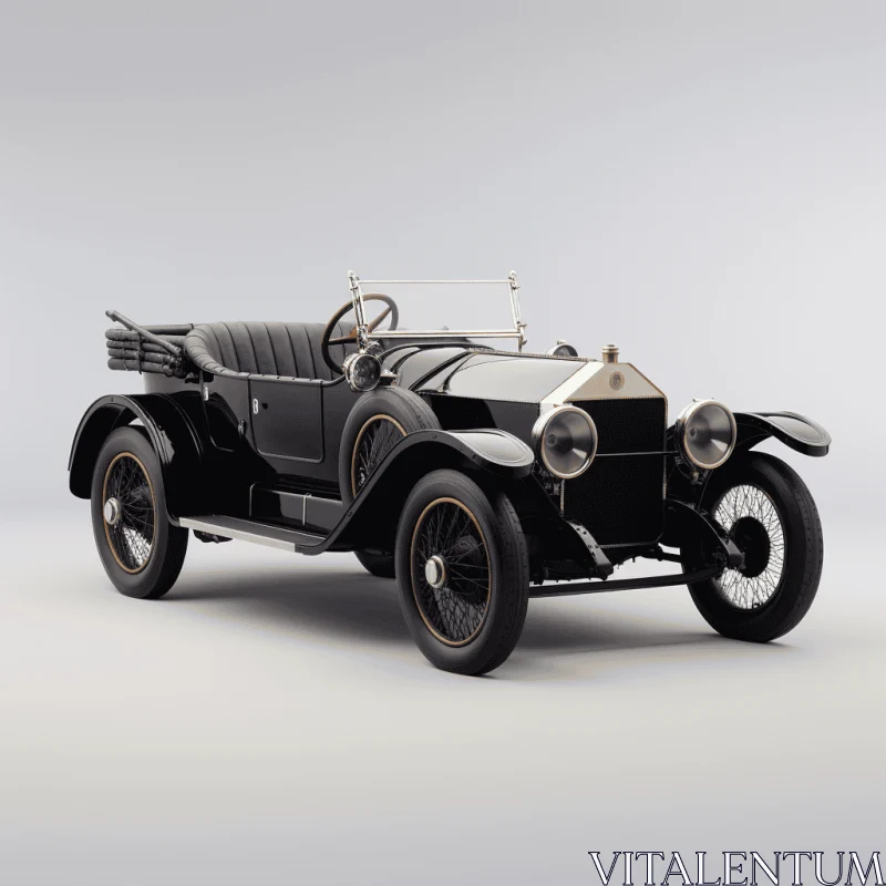 Elegant Black Antique Car on Gray Field | Historical Reproductions AI Image