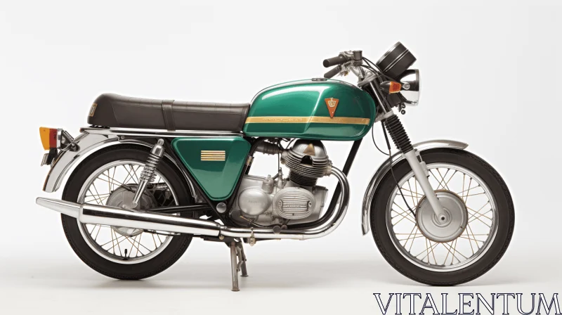 Vintage Green and Black Motorcycle on White Background AI Image