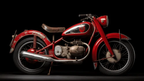 Vintage Red Motorcycle on Black Background - Authenticity and Photorealism