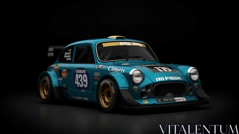 AI ART Blue Racing Car on Black Background - Danish Golden Age Inspired Artwork