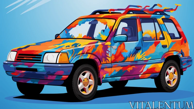 Colorful Car Artwork - Psychedelic Illustration | Pop-Art Design AI Image
