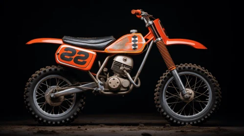 Orange Dirt Bike on Dark Background - Vintage Meticulous Brushwork