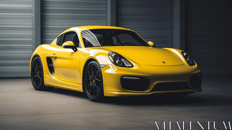 Yellow Porsche Cayman Hatchback in Darktable Style - Bold Chromaticity and Precisionism AI Image