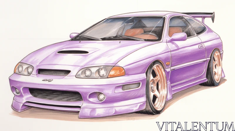Meticulously Rendered Purple Sports Car - Neo-Traditional Japanese Style AI Image