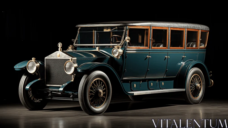 Old Blue Car on Black Background: A Glimpse into Aristocratic Grandeur AI Image